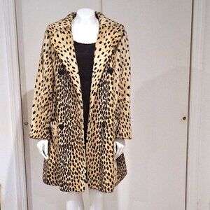 Vintage faux fur cheetah animal print mid-length coat